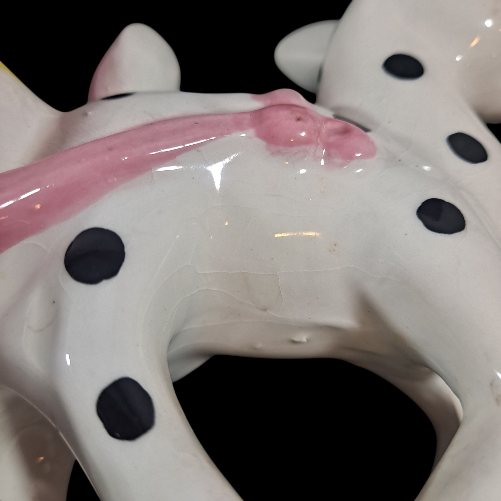 Vintage Deer Pulling Cart Planter Kitschy Black Polka Dots Mid Century Modern