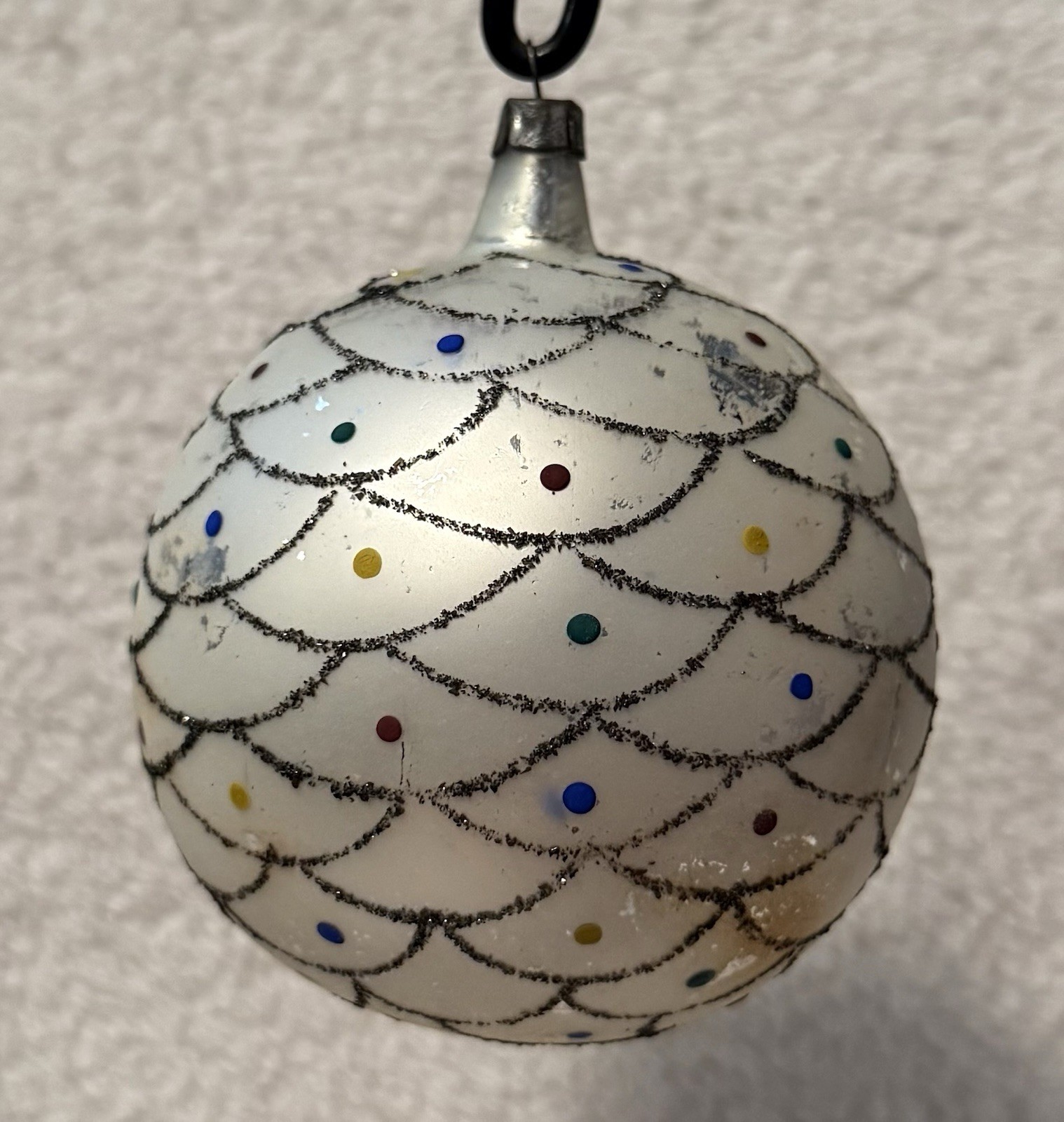 Vintage Jumbo White Glass Scalloped German Christmas Ornament 4.25”