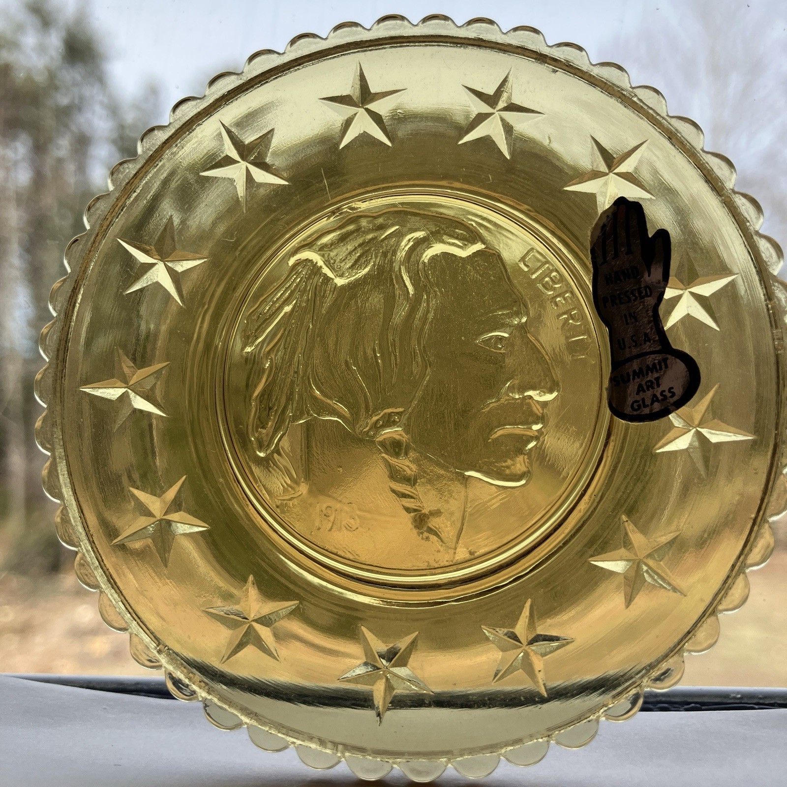 Indian Head Nickel Summit Art Glass Mosser Cup Plate Money Coin VTG Collectible