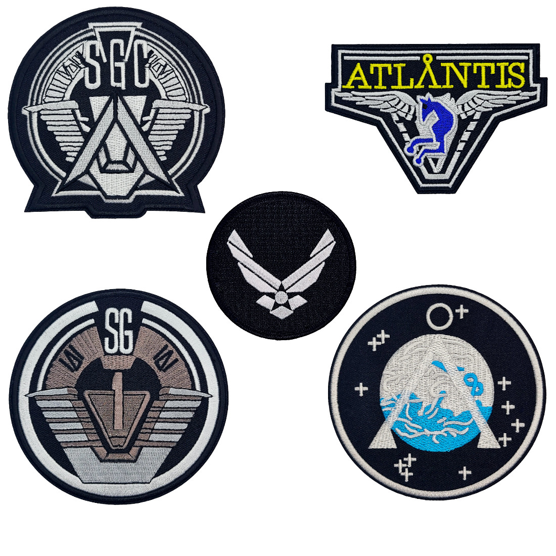 STARGATE SG-1 EMBROIDERED PATCH – 5pc Bundle Hook Backing