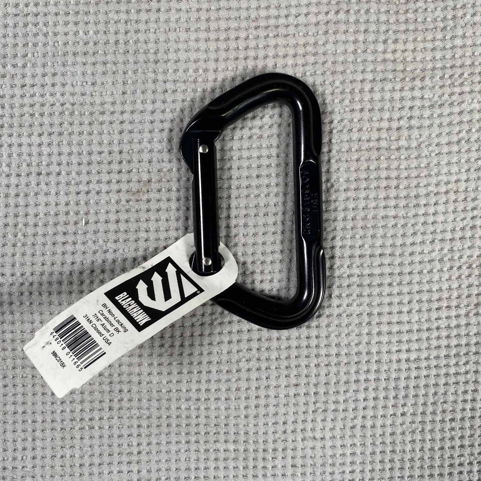 BlackHawk Carabiner, 7/16 in, Aluminum, Non-Locking Black 31 kN