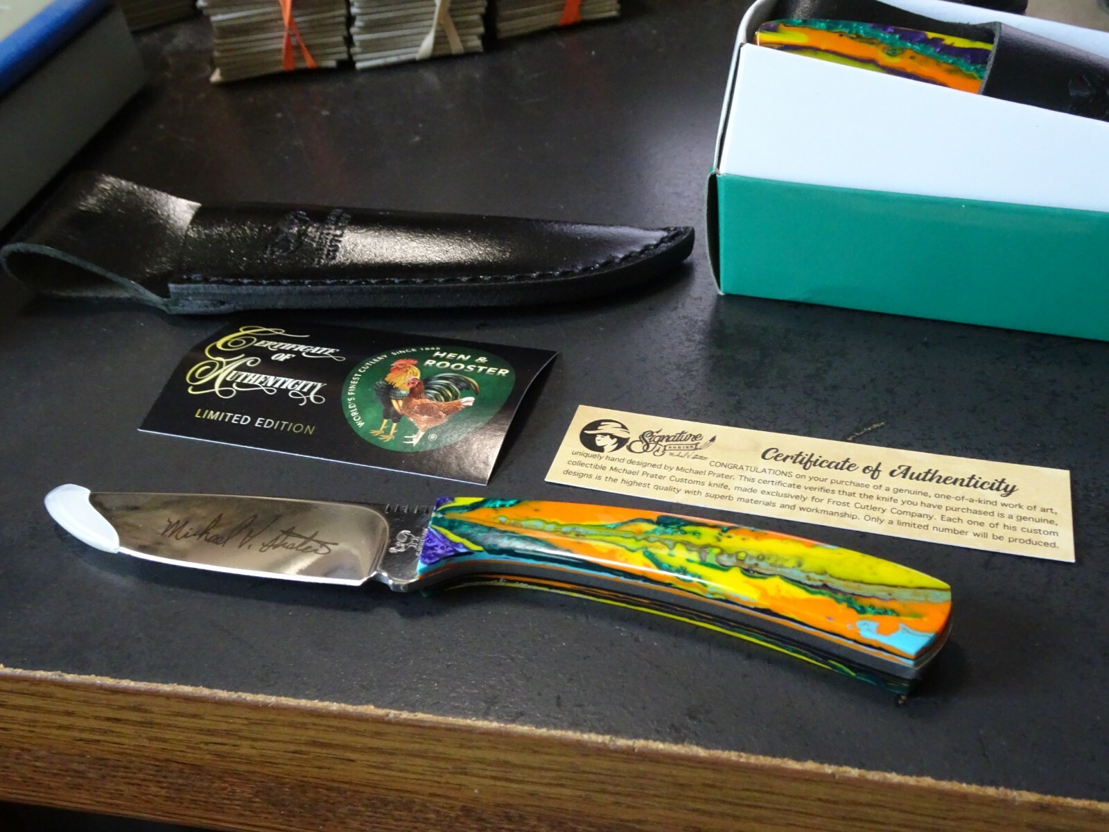 MICHEAL PRATER CUSTOM MP-5019MP/TS 7.25″ O.A H&R FIXED BLADE (TEQUILA SUNRISE)