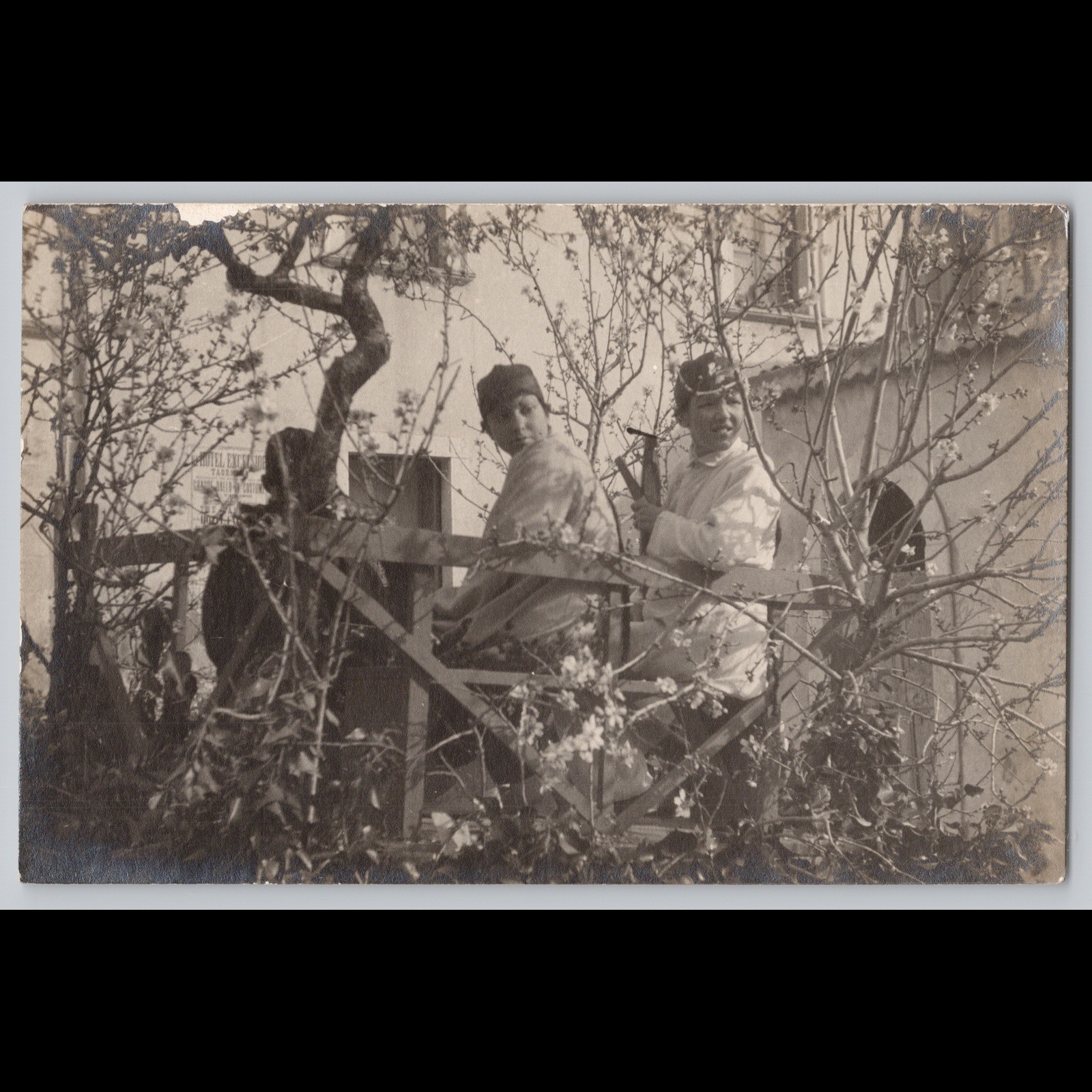 Postcard Real Photo Anonymous People in Garden Scene
