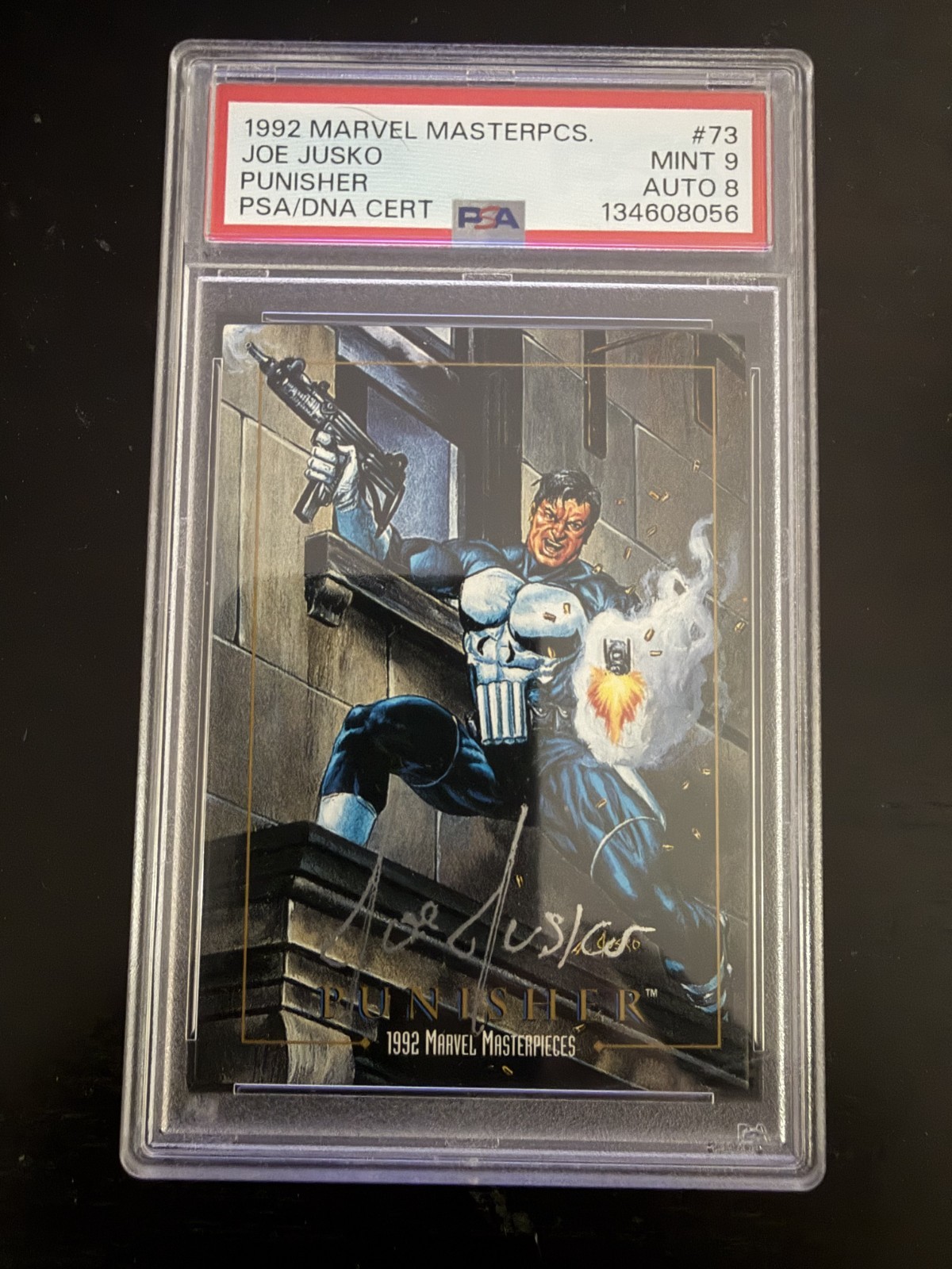 1992 Skybox Marvel Masterpieces Punisher #73 Signed Joe Jusko PSA 9 AUTO 8