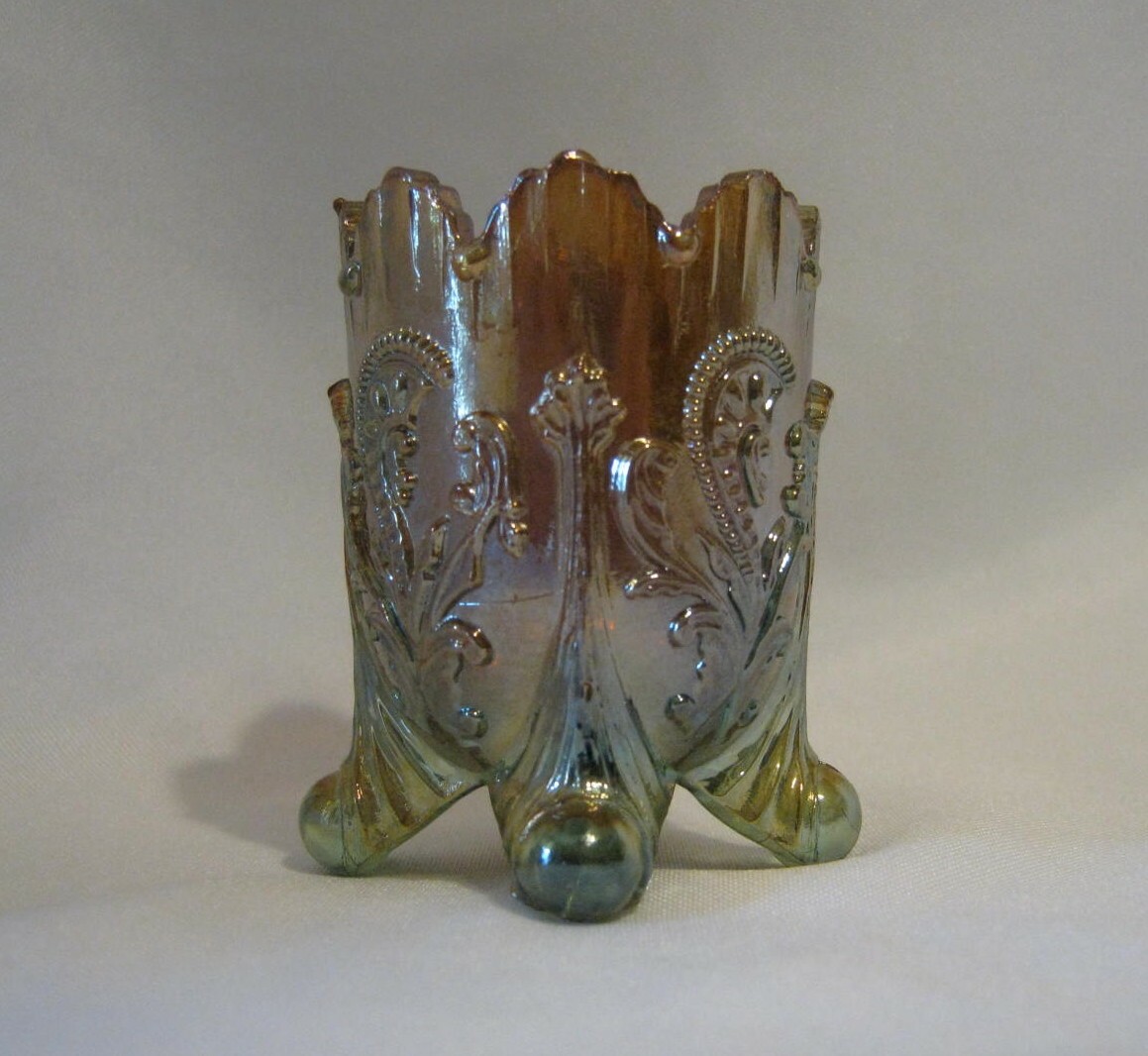 Summit Art Glass Inverted Fan & Feather Amber Carnival Toothpick Holder #552