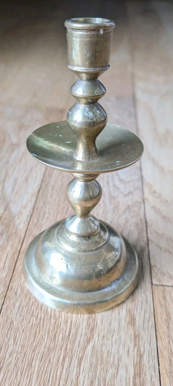 Solid Brass Candlestick Holder 6.75” Tall Round Base 5/8″ Opening