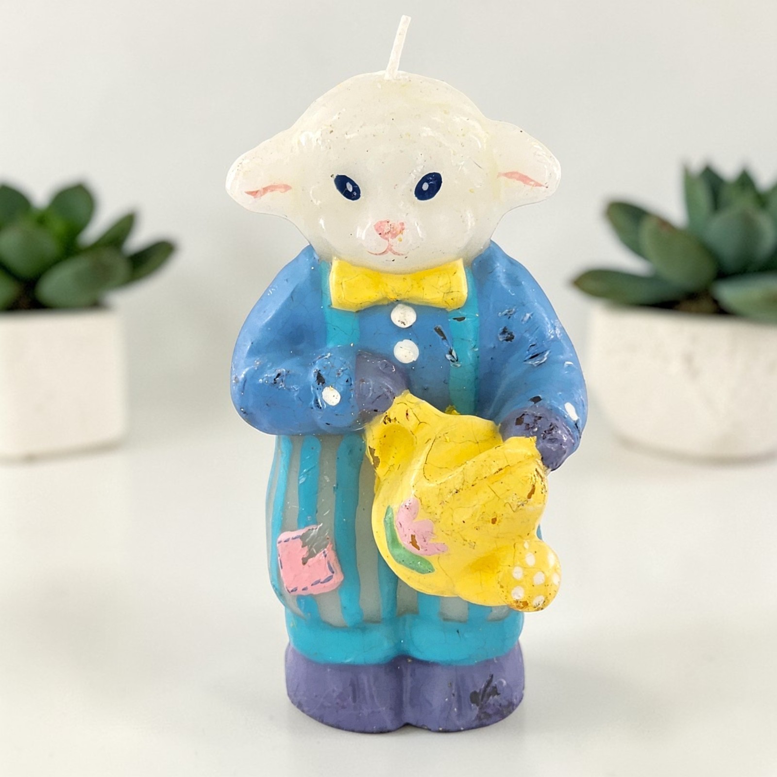 VTG Easter Lamb Candle Spring Gardening Tulip Watering Can Pastel Colors AVON