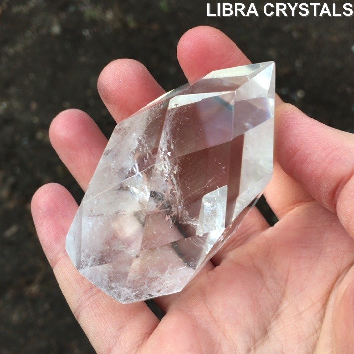 Faceted Clear Quartz Crystal Point Polished Gem Cut Quartz Freeform Generator