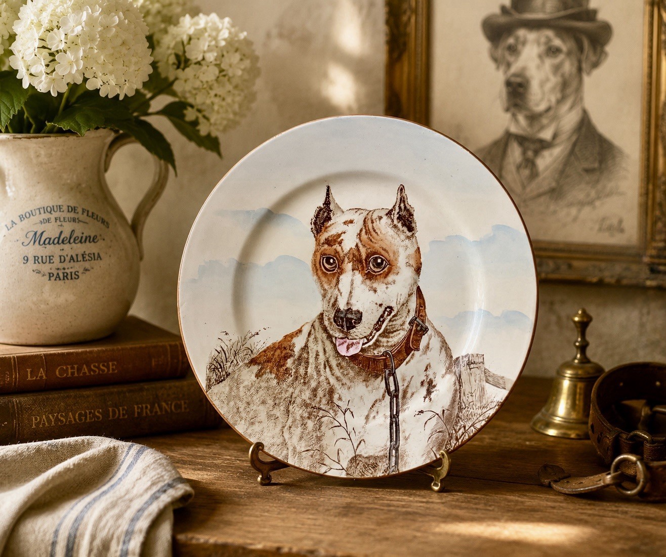 RARE Antique Cauldon England Pit Bull Terrier Dog Portrait Plate – G. Pedersen