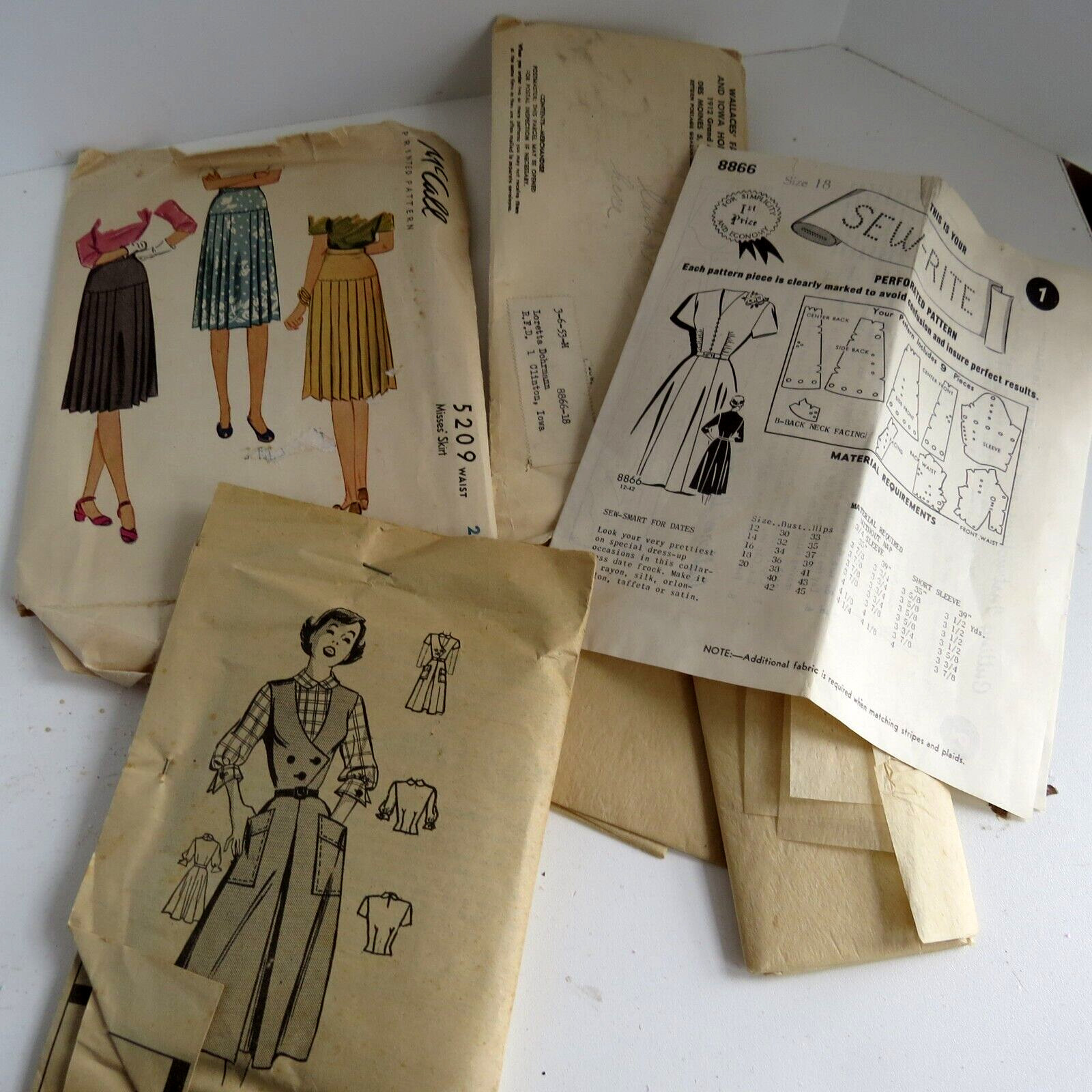 3 VTG Mail Order SEW-RITE Perforated dress PATTERN McCall pleated skirt Jumper