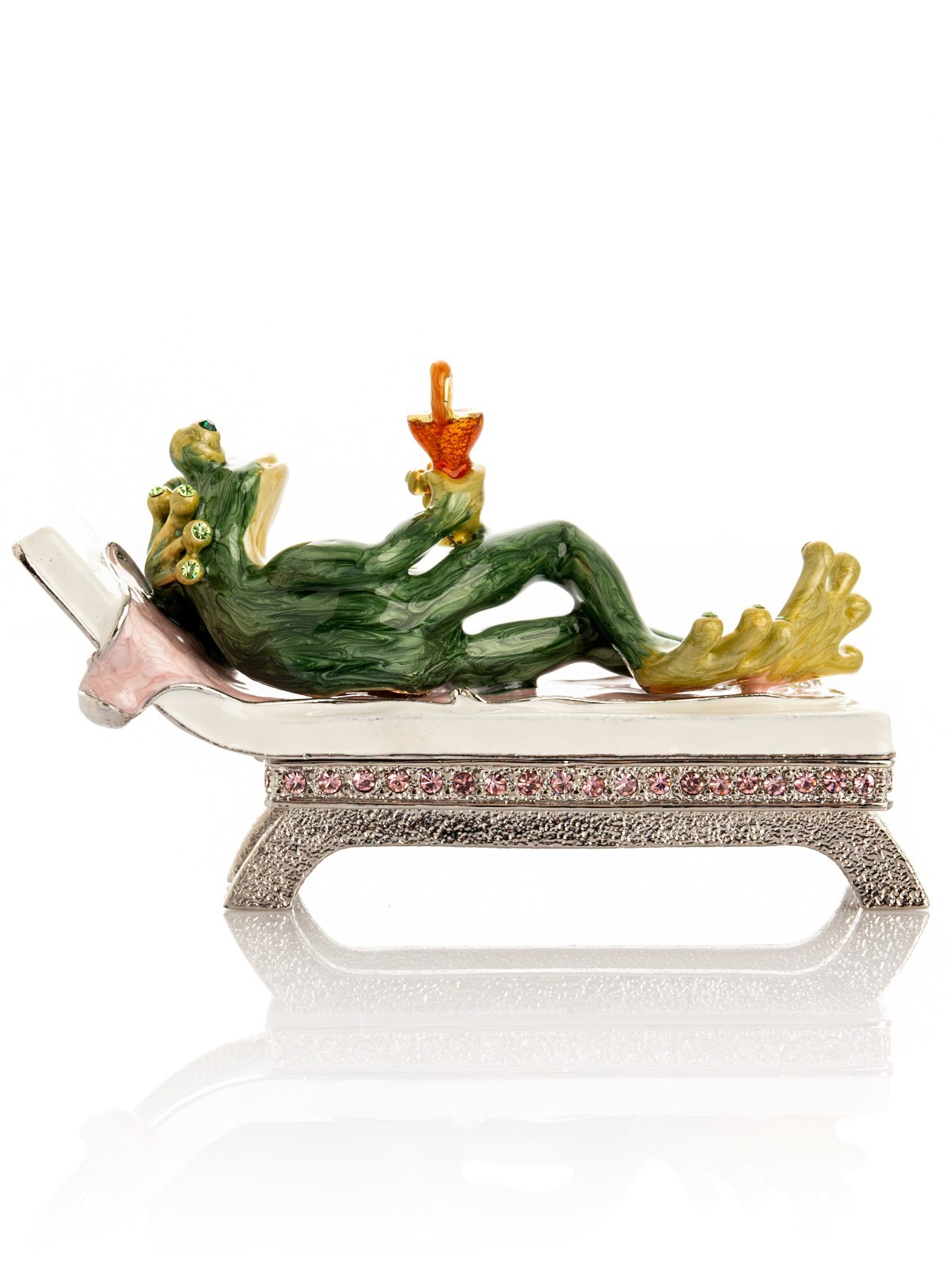 Keren Kopal Frog drinking a cocktail Trinket Box Decorated & Austrian Crystals