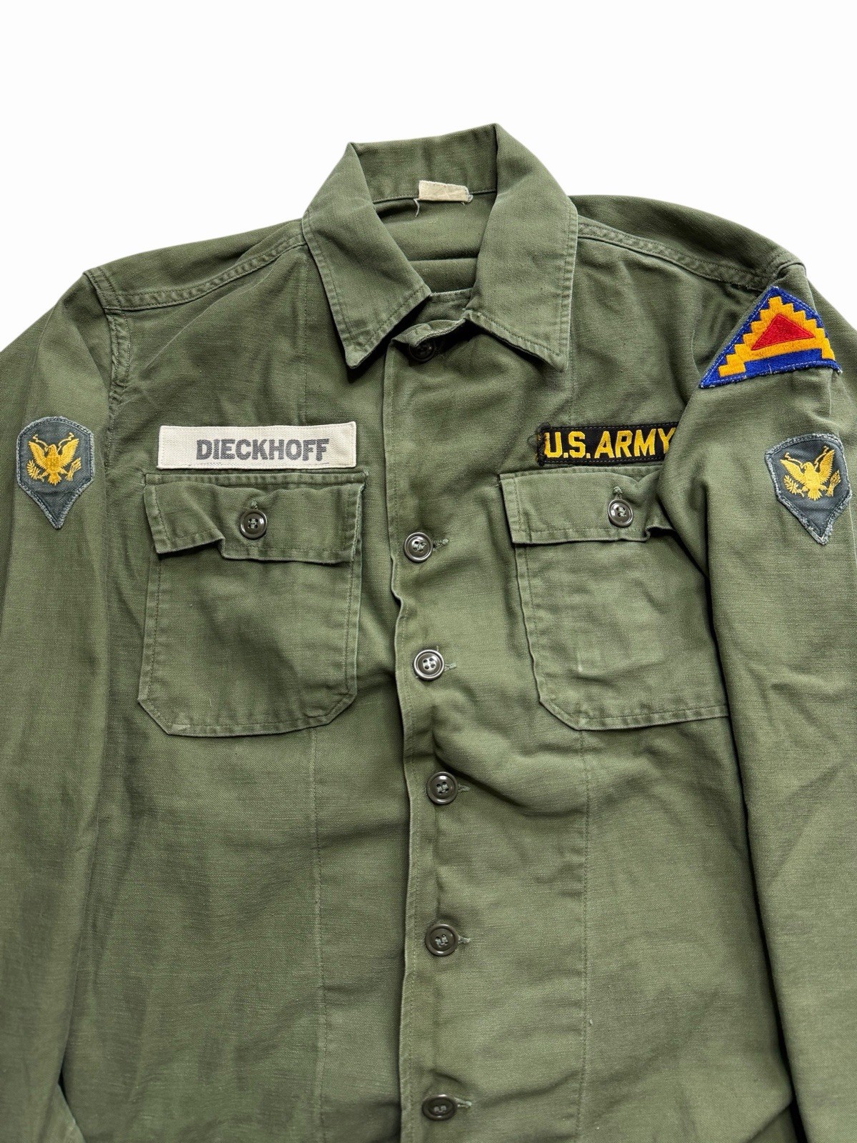 US Army Shirt Jacket OG 107 50s Korean War Era Small 1950s Patched 7th Army