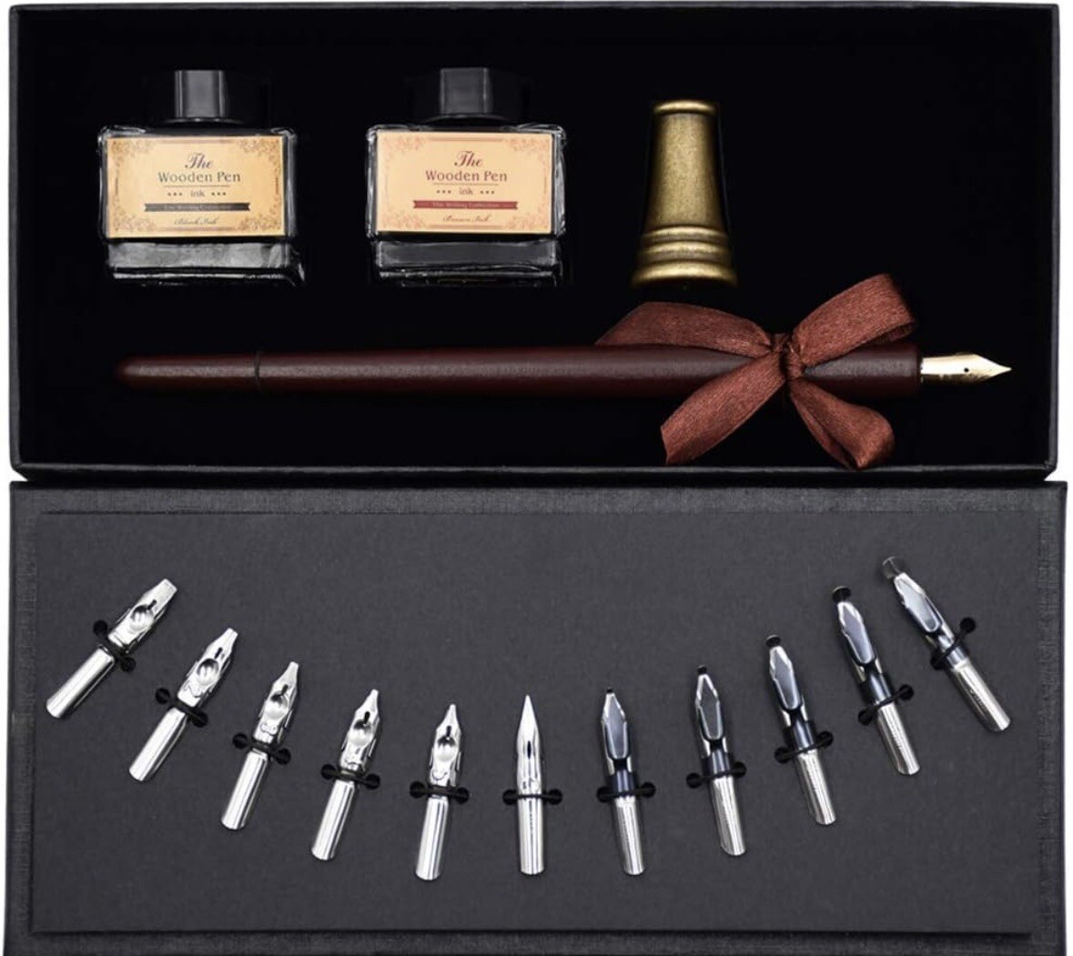 Calligraphy Set 17 Pieces. Includes Calligraphy Pens, 2 Bottle Inks, 12 Nibs