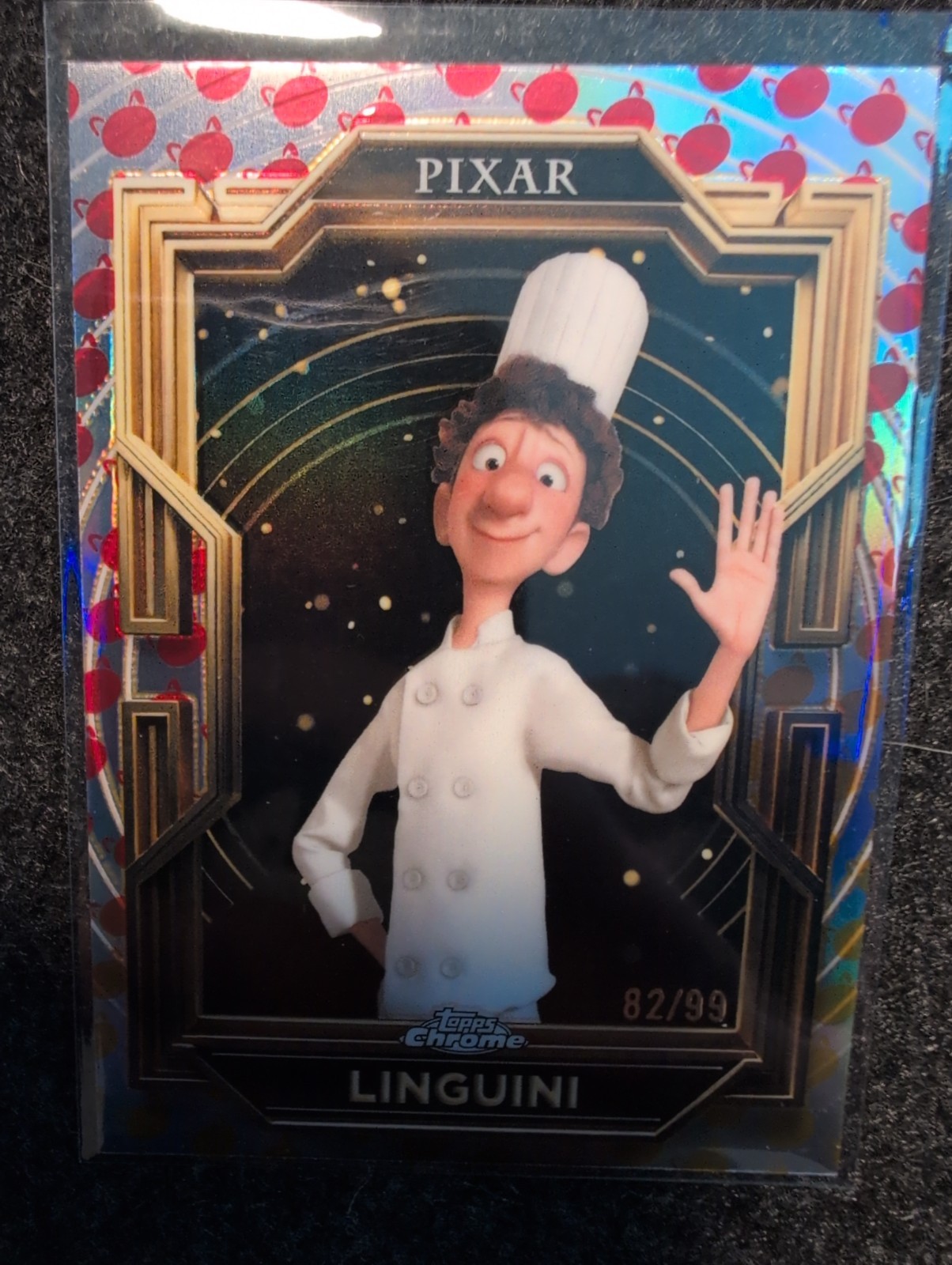 2025 Topps Pixar Gold LINGUINI Ratatouille Gold Turning Red Etch Refractor 82/99
