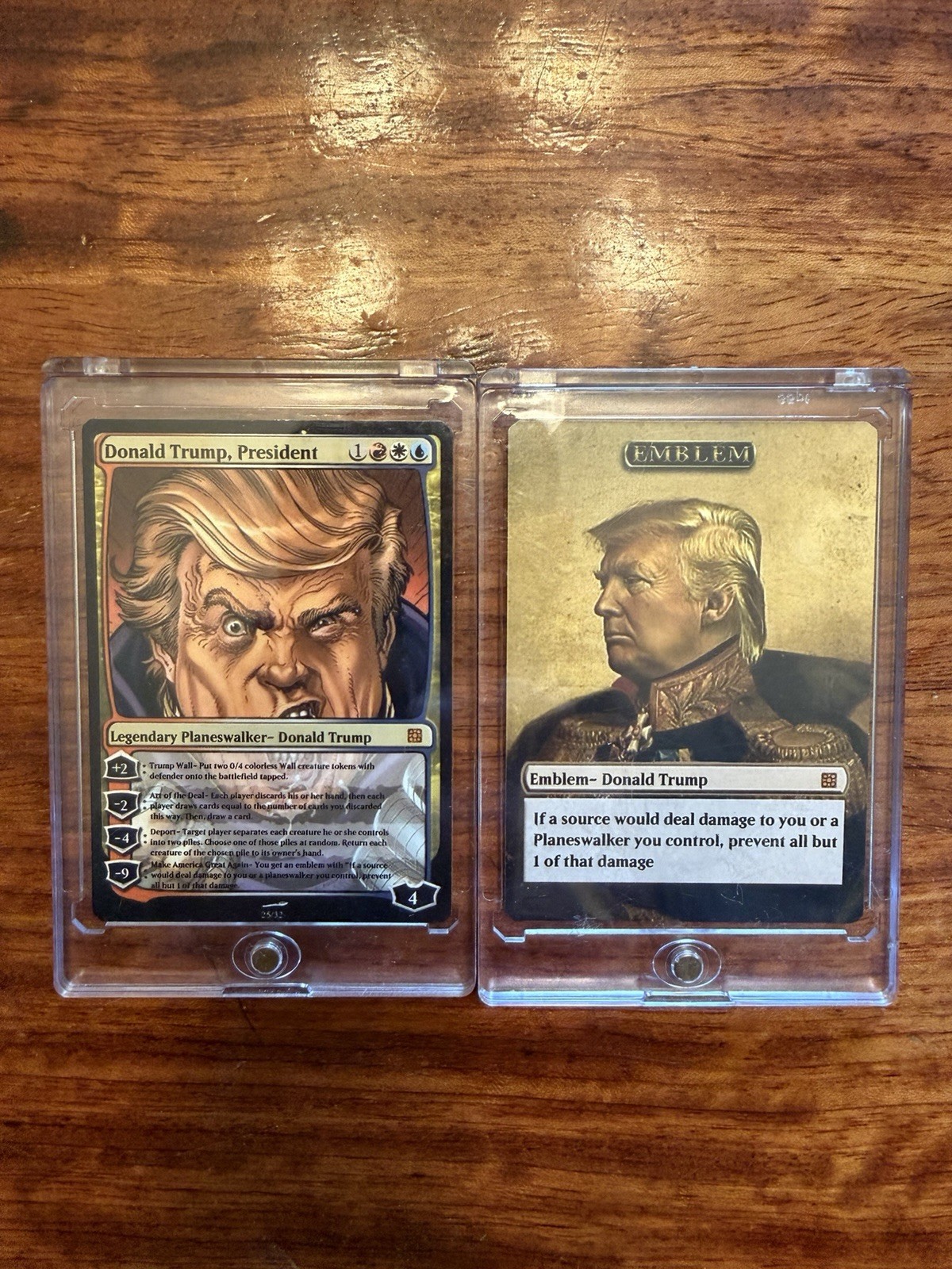 Donald Trump Magic card Parody Card + Emblem Card Set w/ Magnetic Holder MTG