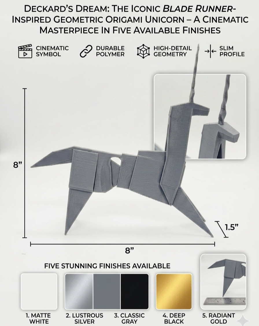 Blade Runner Inspired Origami Unicorn Statue – Sci-Fi Cyberpunk Desk Decor