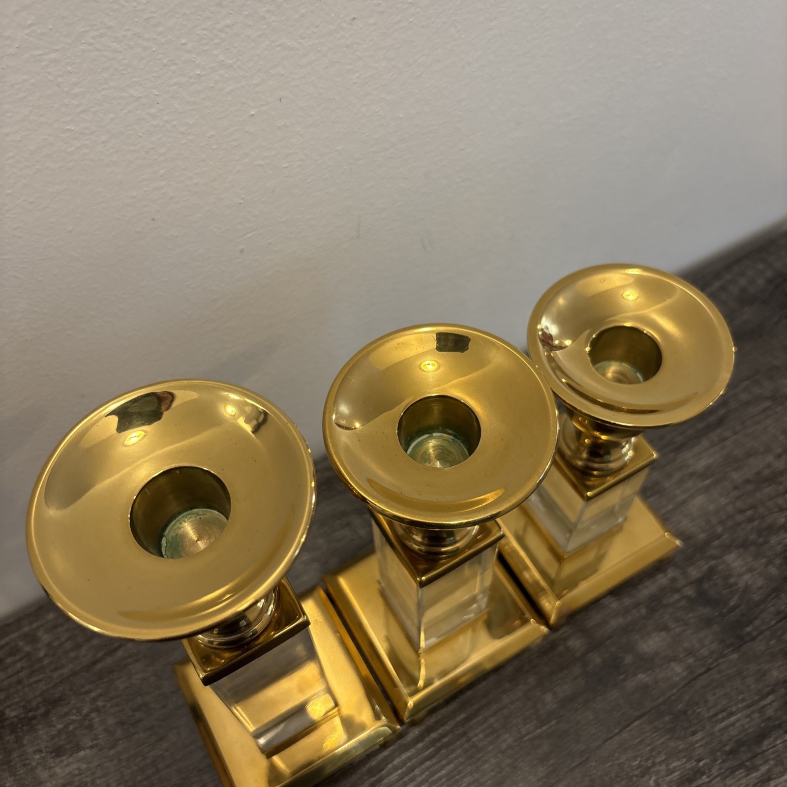 Vintage Candlesticks By Decorative Crafts Inc Brass & Lucite 3/set
