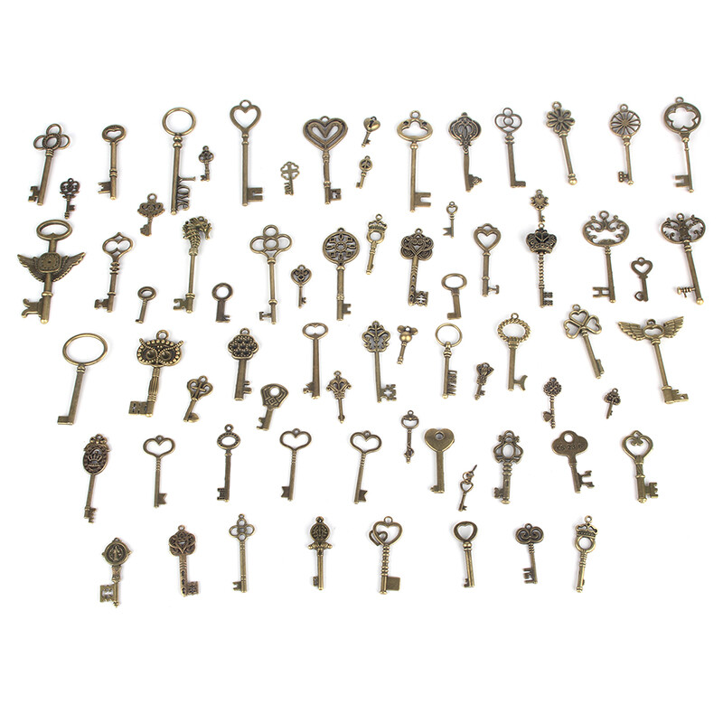69PCS Skeleton Vintage Old Keys Multi Style Antique Bronze Lock Key New