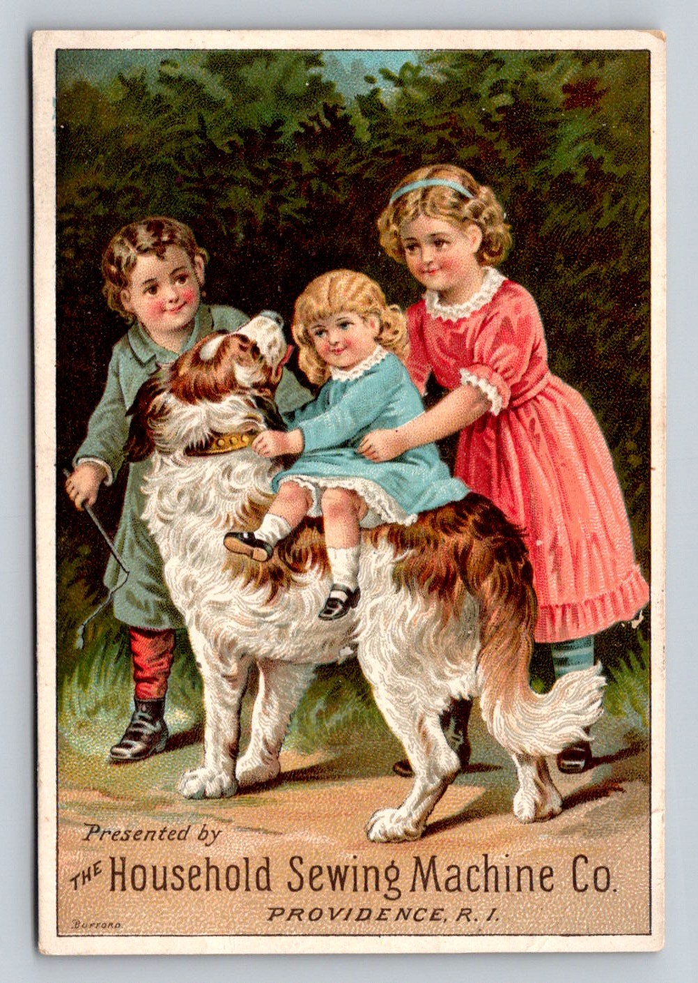 Household Sewing Machine Victorian Girls Dog Trade Card P919