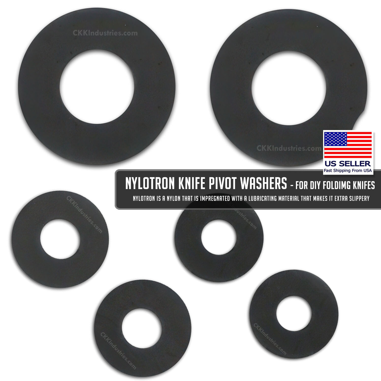 Nylotron Knife Pivot Washers – For Folding Knives – Knife Making – 3 Sizes