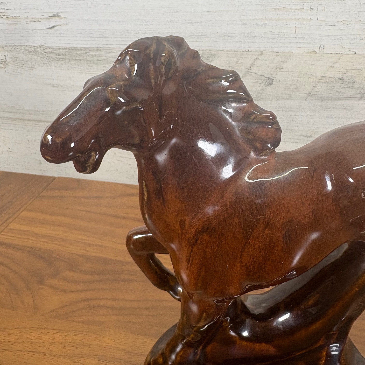 Rearing Horse Mid Century Modern Glazed Porcelain Statue Marked