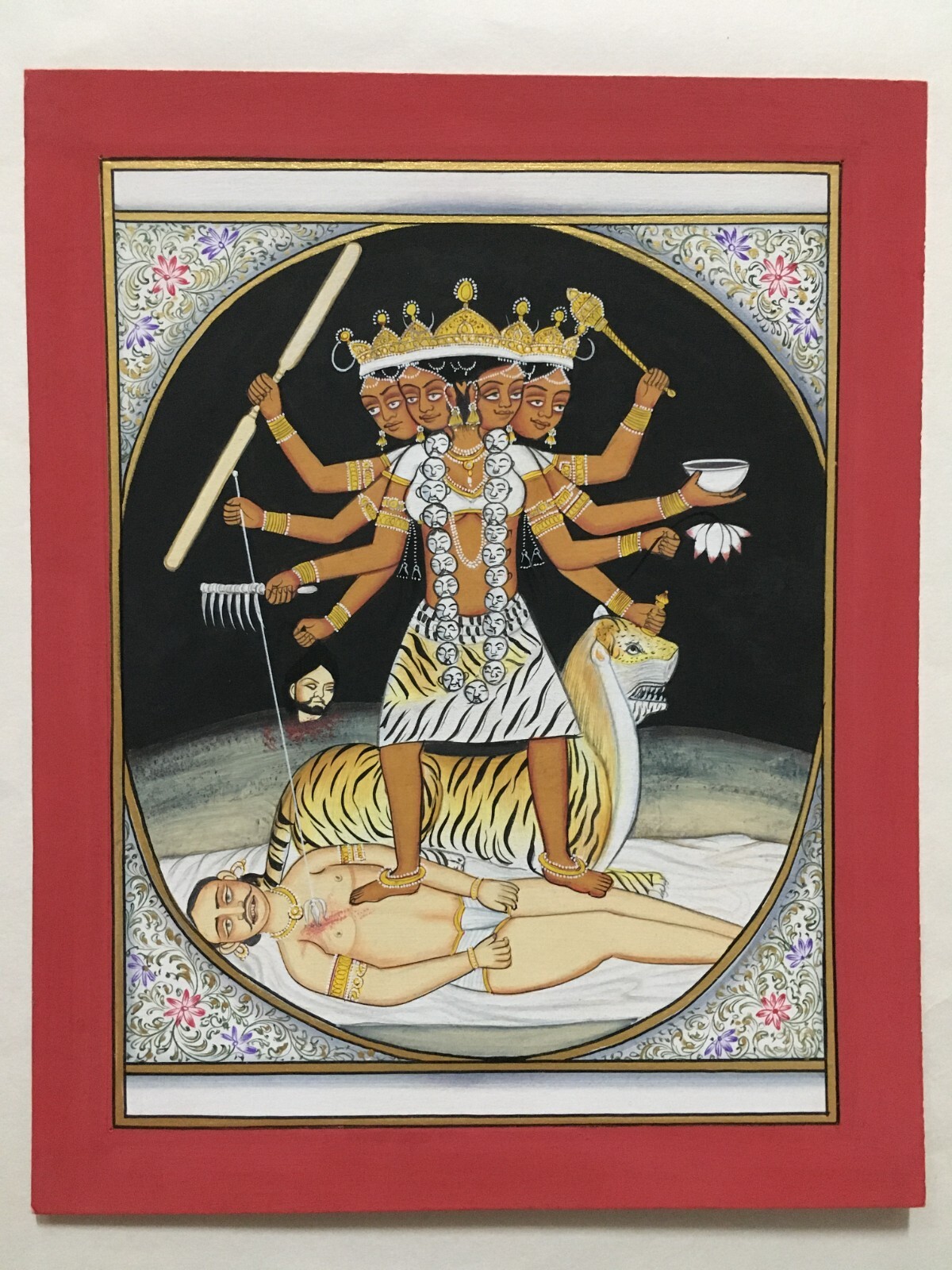 India Tantra Painting KALI & SHIVA Gouache/Watercolor 7.50in x 9.50in (12091)