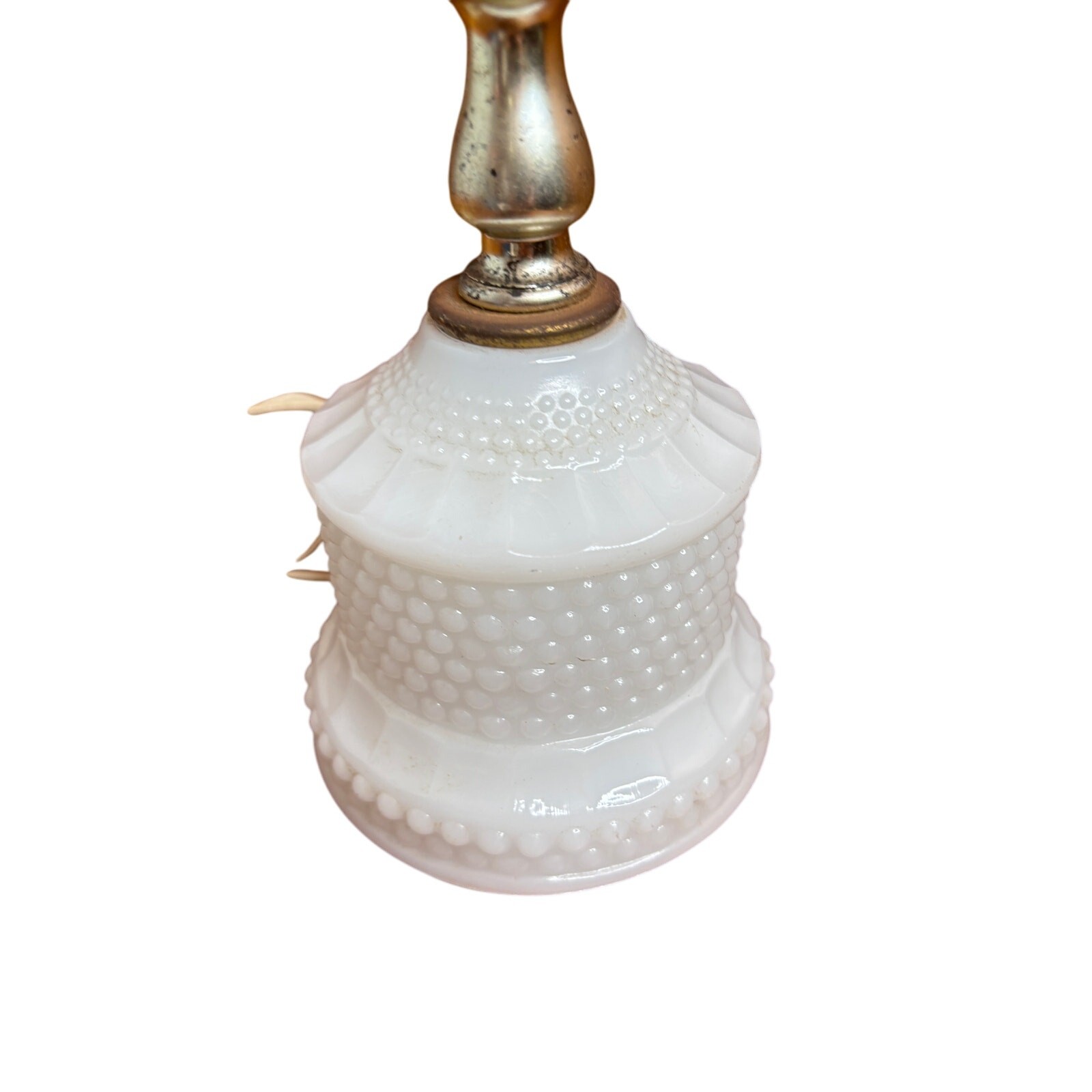 Vintage Milk Glass Hobnail Lamp with Wood Accent Tested Works 12.5″ Tall 4″ Wide