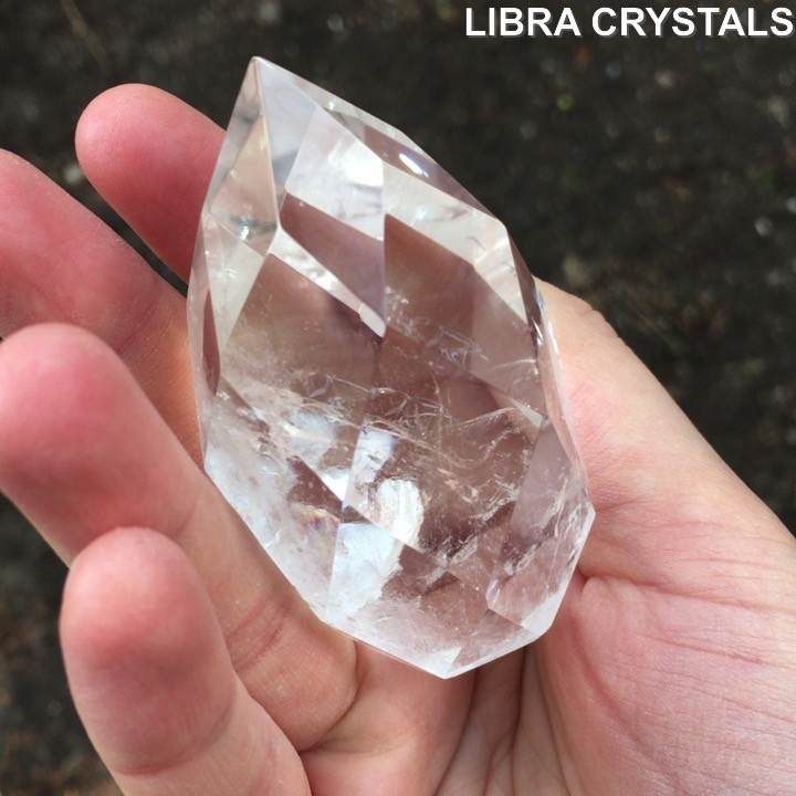 Faceted Clear Quartz Crystal Point Polished Gem Cut Quartz Freeform Generator