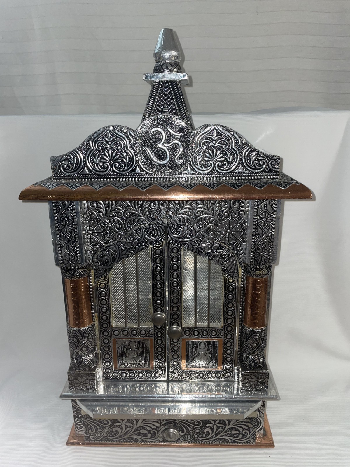 Puja Mander Oxidized Silver W/ Copper Trim Temple 23 2/8 Inches High