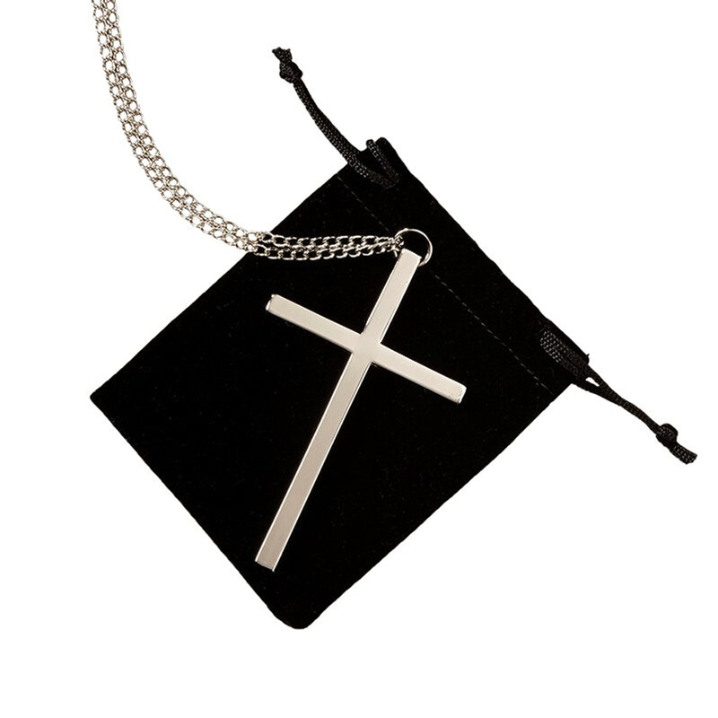 Silver Plate Clergy Cross With Chain Zinc Alloy Religious Necklace 3.5 In