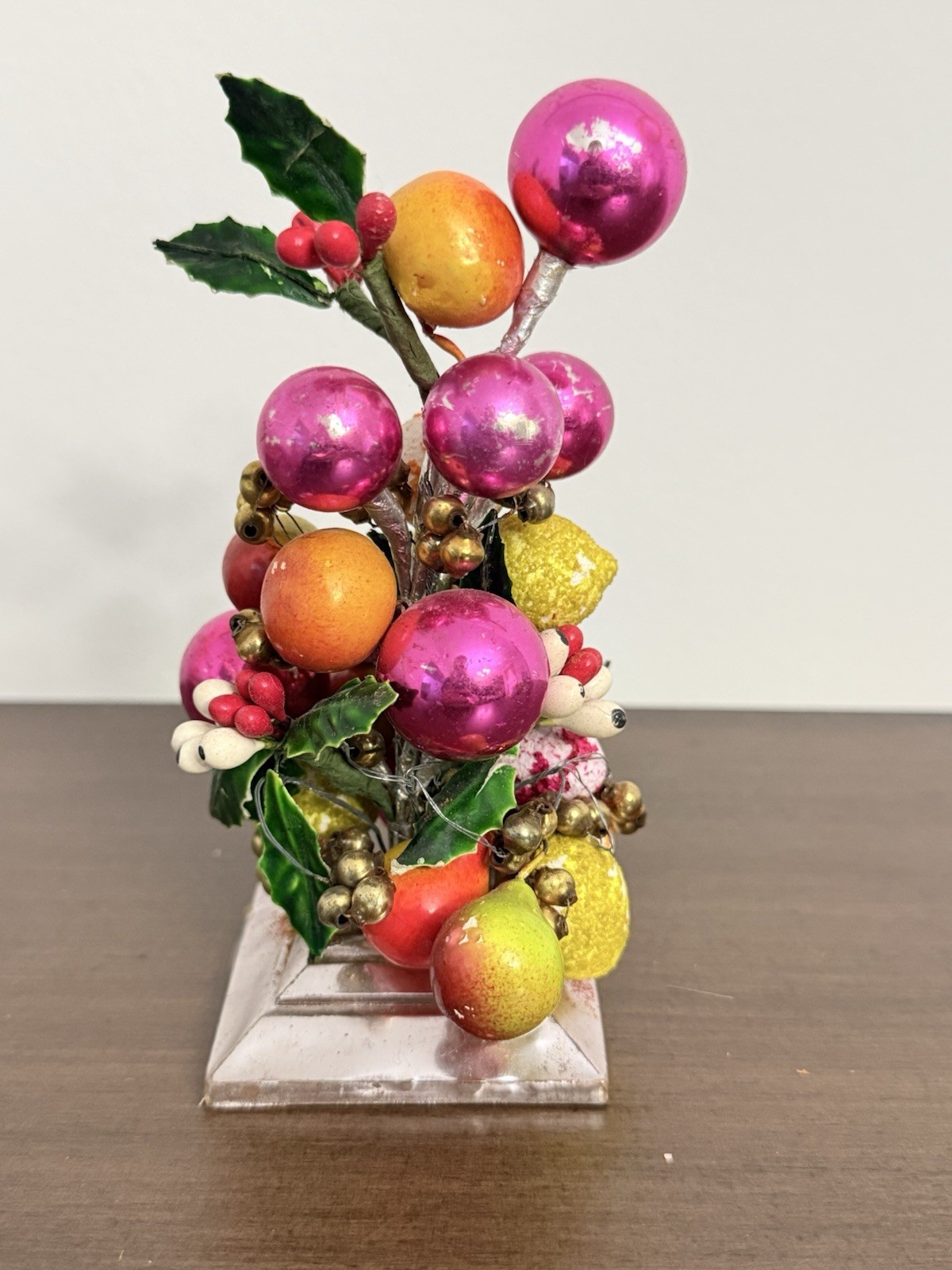Vtg 50s Japan Gum Fruit Christmas Tree Topiary 6″ Mercury Glass Ball Cluster