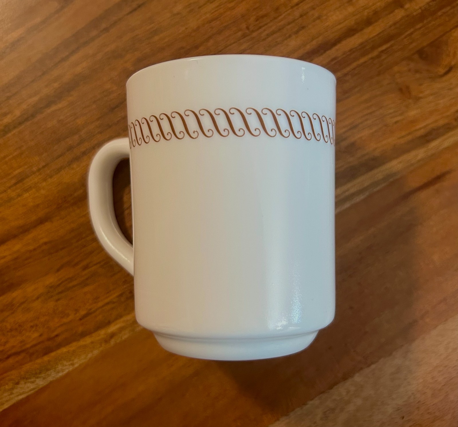 Vintage UNUSED Waffle House Milk Glass Coffee Cup Mug Arcopal France “S” Scroll