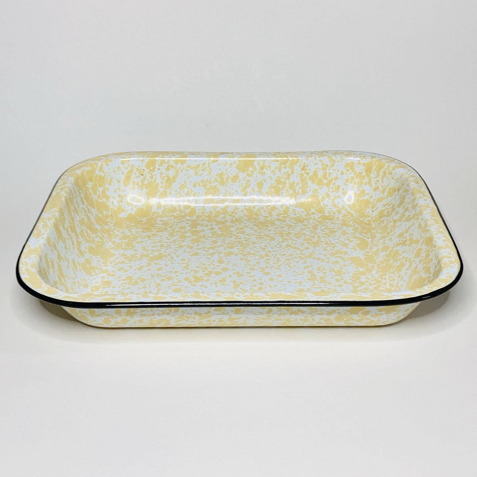 Graniteware Rectangle Serving Utility Tray Yellow Splatter Enamelware 11” x 9”