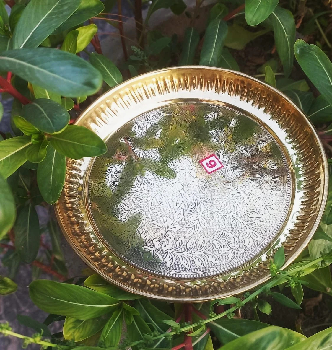 14cm Lovely Brass Hindu Puja Aarti Thali Plate Home Temple Diwali Navratri Gifts
