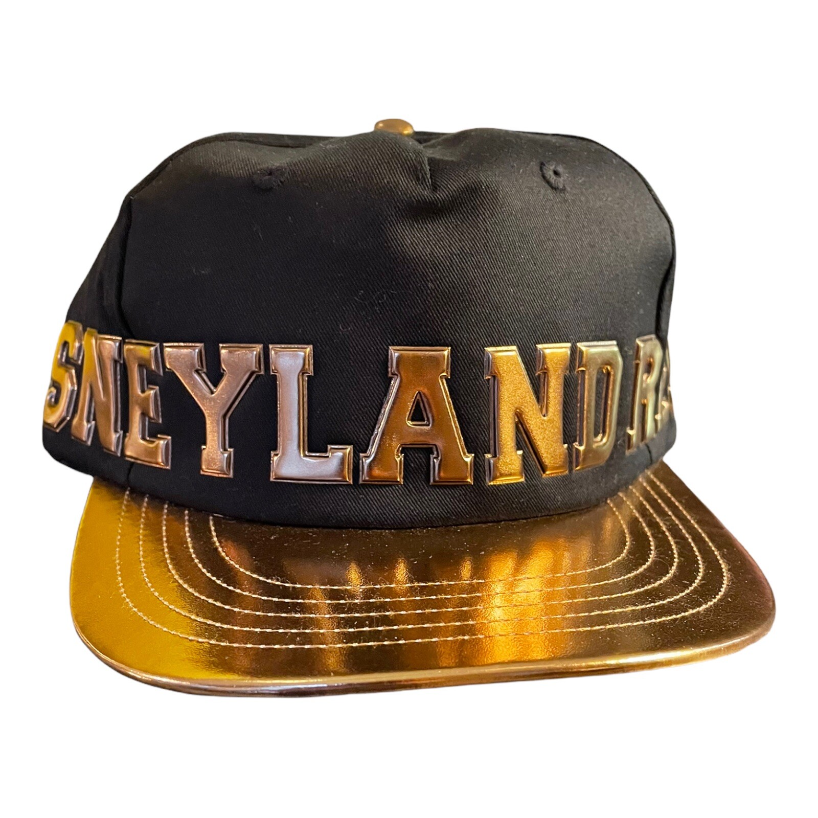 NWT Disneyland Resort Hat Cap Adult Black Gold Disney Parks Flat Bill 57-60 cm