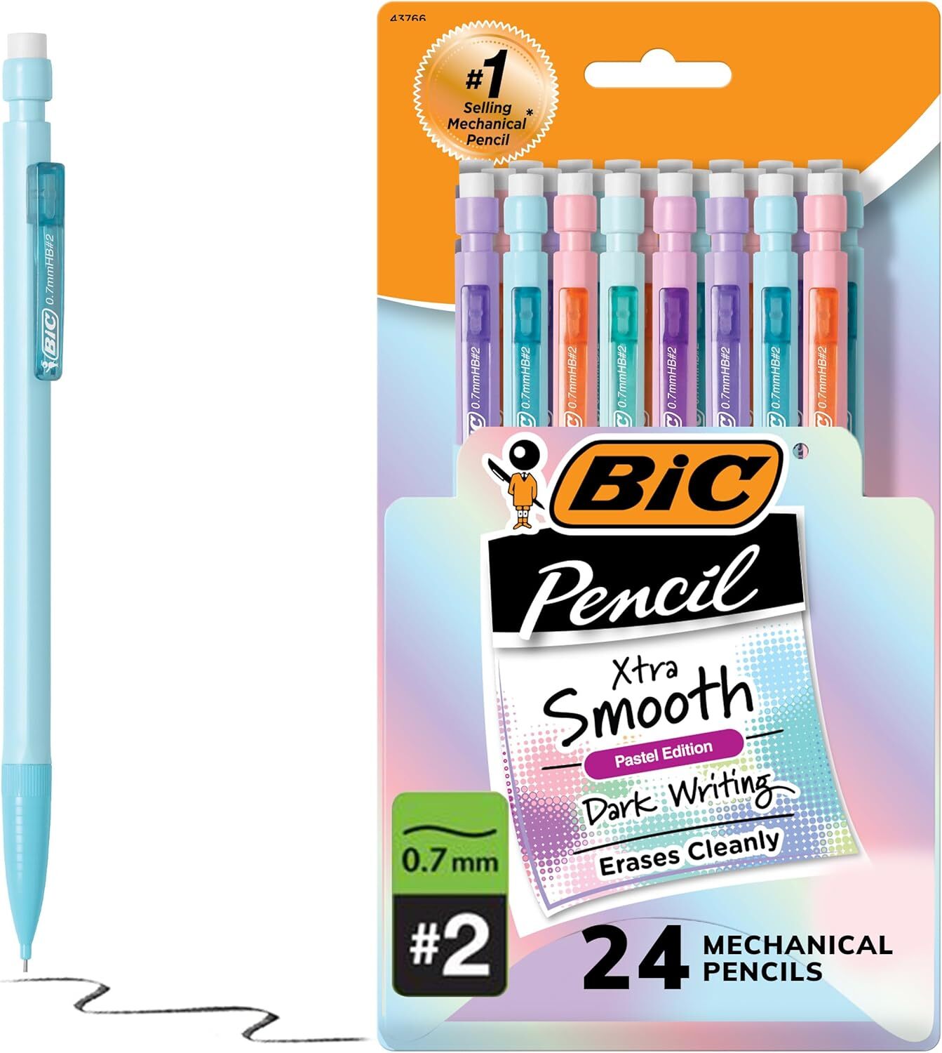 BIC Xtra Smooth 24 Count (Pack of 1), Graphite Lead; Pastel Barrels