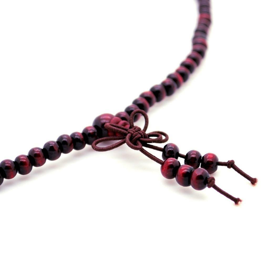 Stretch Wrap Mala Bracelet 108 6mm Buddha Bead Red Wood Prayer Buddhist Tassel