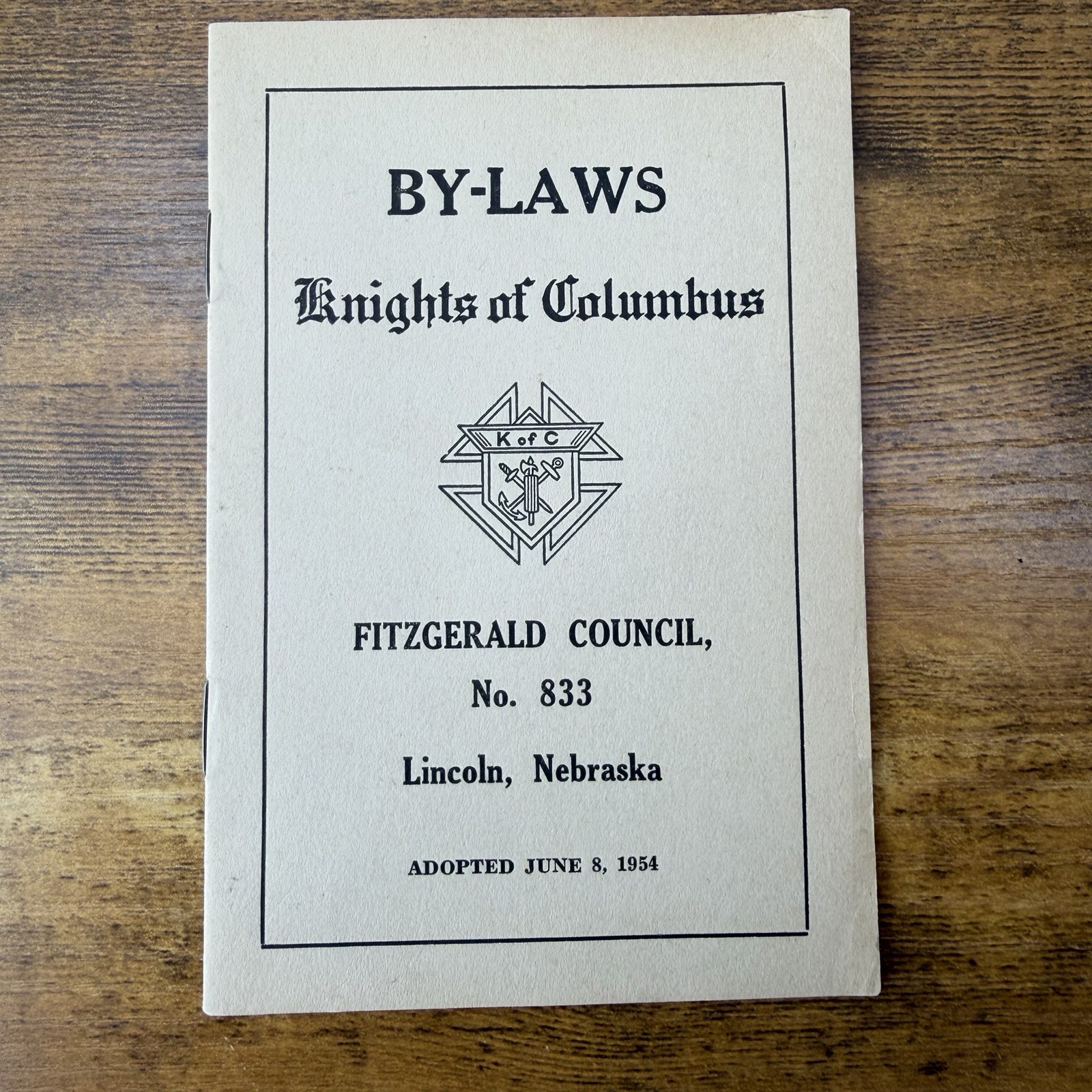 VINTAGE 1954 Knights of Columbus Fitzgerald Council 833 Lincoln NE By-Laws
