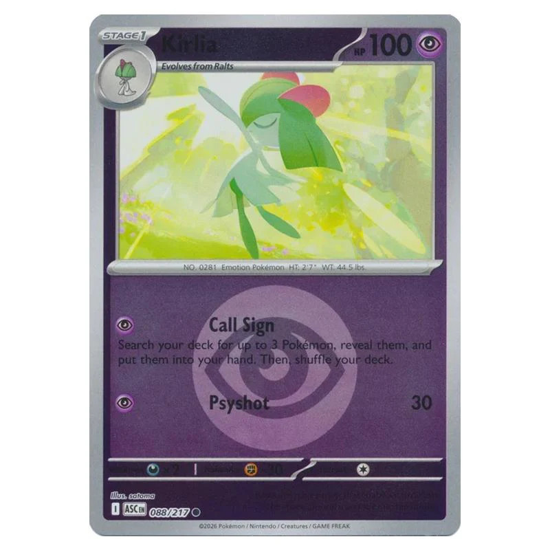 Pokemon Mega Evolution Ascended Heroes Energy Reverse Holo Kirlia 088/217