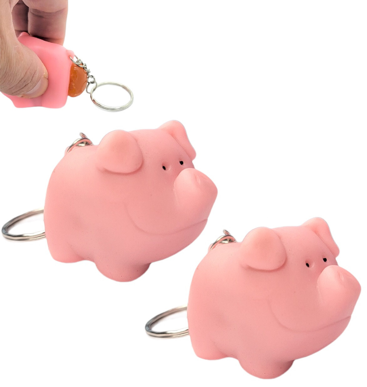 2 Pack – Naughty Squeeze Pooping Pink Pig Keychains (2″) Animals Poop TURD