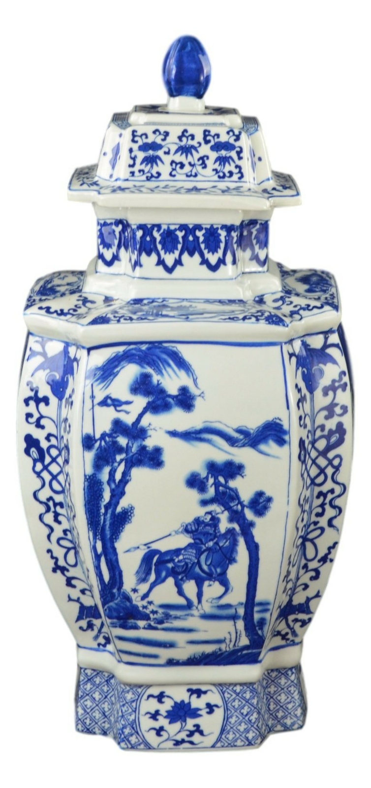 19″ Classic Blue and White Porcelain Octagonal Jar Vase, China Qing Style, Ji…