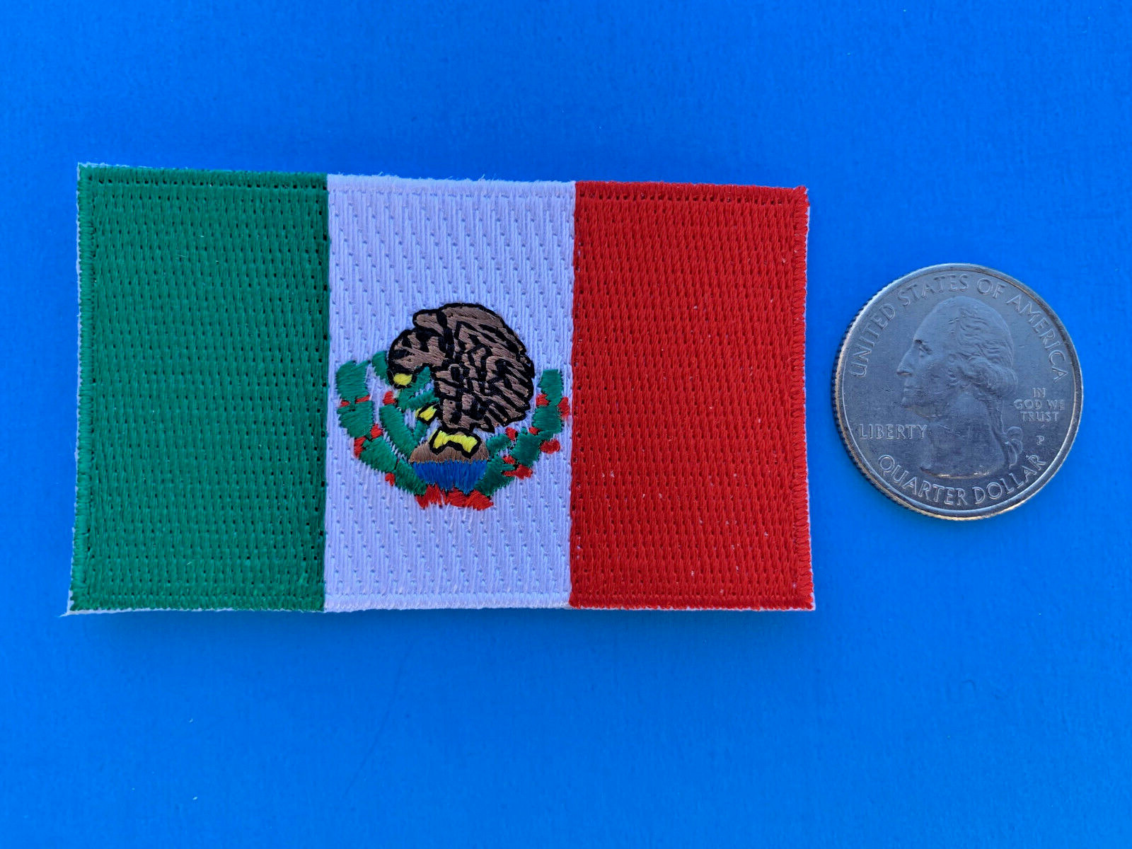 SMALL MEXICAN FLAG PATCH IRON-ON SEW-ON EMBROIDERED MEXICO EMBLEM (2.5 x 1.5”)
