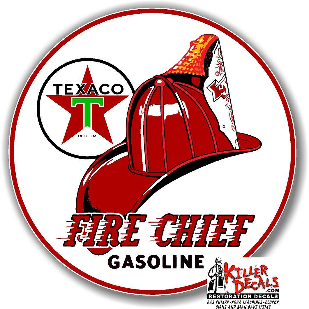 (TEXA-4-2) 12″ TEXACO FIRE CHIEF GASOLINE ROUND DECAL OIL GAS PUMP LUBSTER