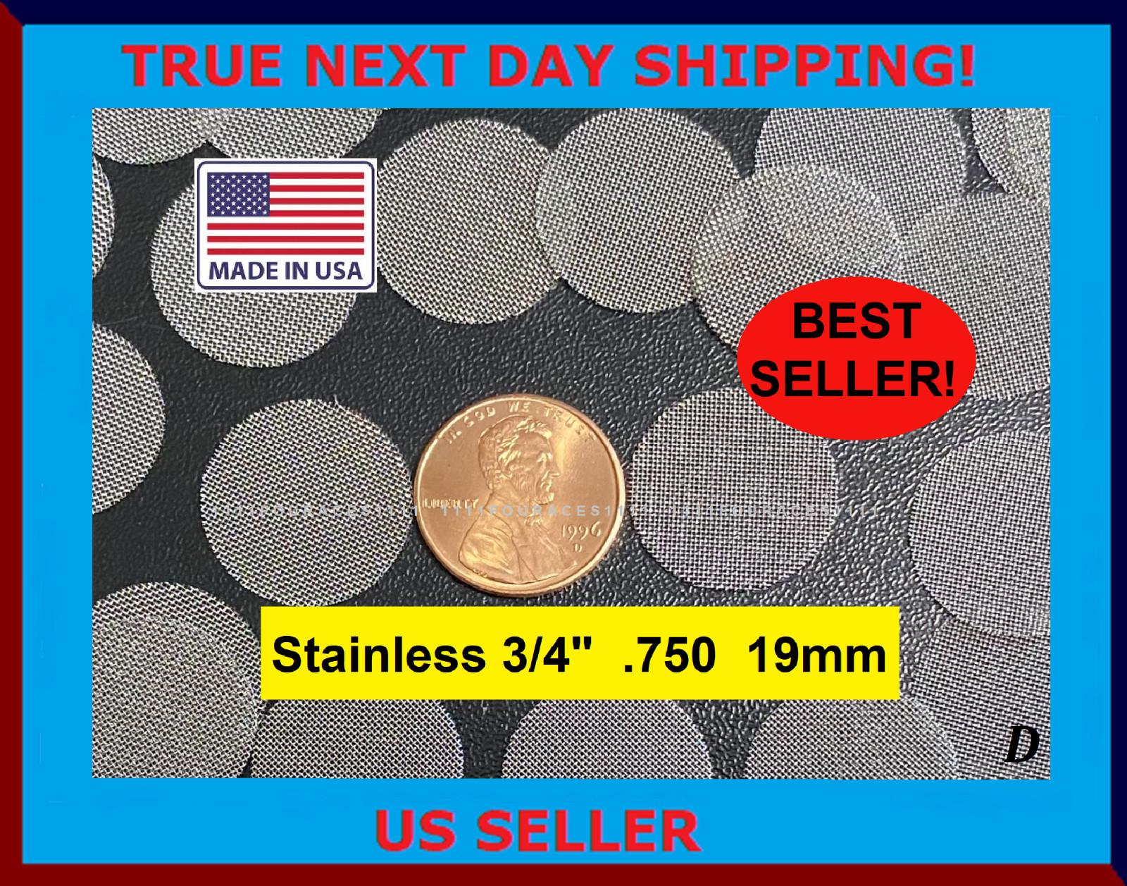 25X Pipe Screens STAINLESS STEEL 60 Mesh 3/4″ .750″ 19 mm USA Penny Size 𝓓