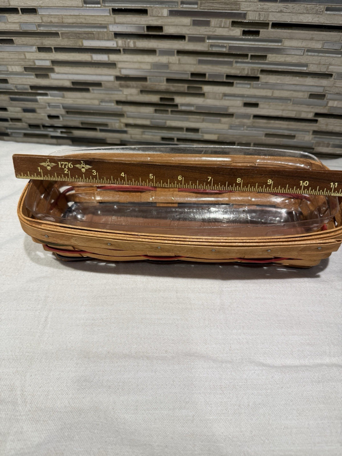 Longaberger 1992 Cracker Basket with Warming Brick -plastic Liner 11.5″ x 5″