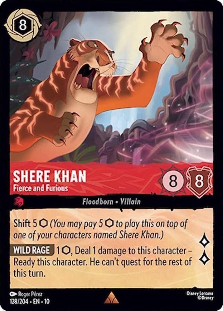 Disney Lorcana Whispers in the Well – 128 Shere Khan, Fierce, Rare Non Foil