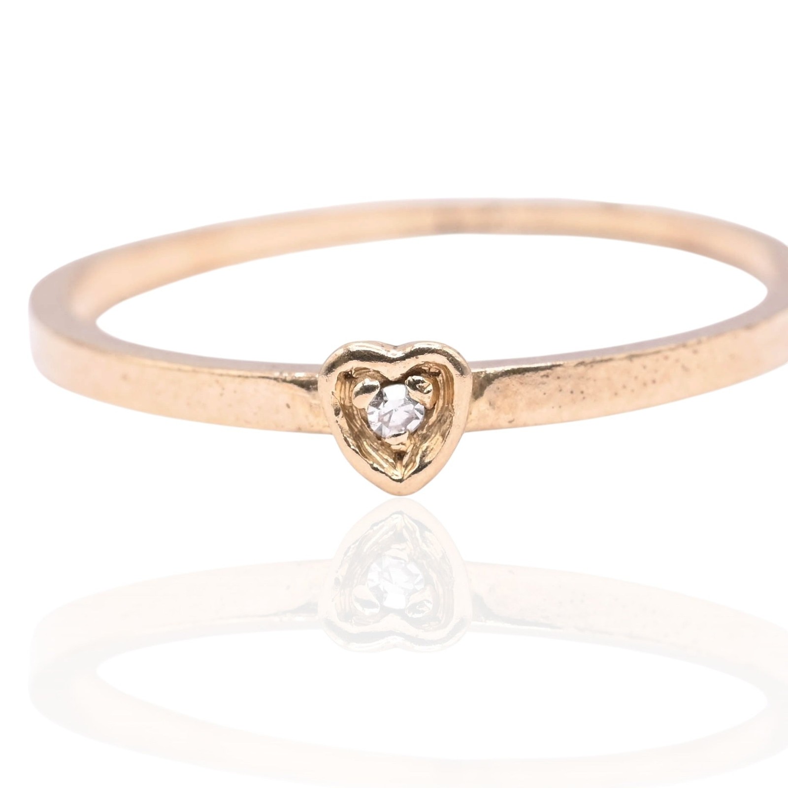 Dainty Heart Ring with Old Mine Cut Diamond 18K Yellow Gold Size 5.5 0.0075cttw
