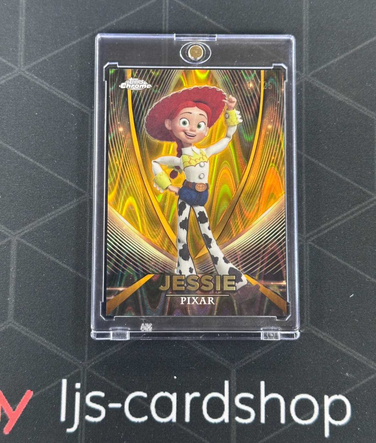 2025 Topps Chrome Pixar Gold Jessie Pixar Gold Ray Wave Etch /25 Encased