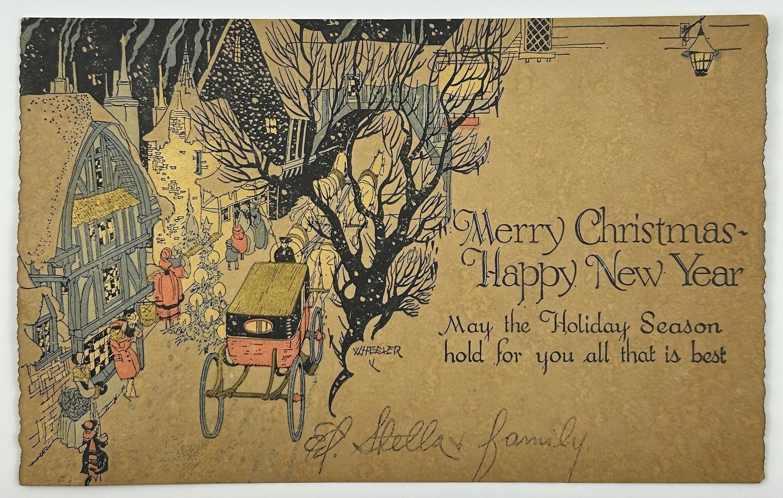 Vintage 1920s Buzza Co Minneapolis Christmas Greeting Card Wheeler Art Deco E-10