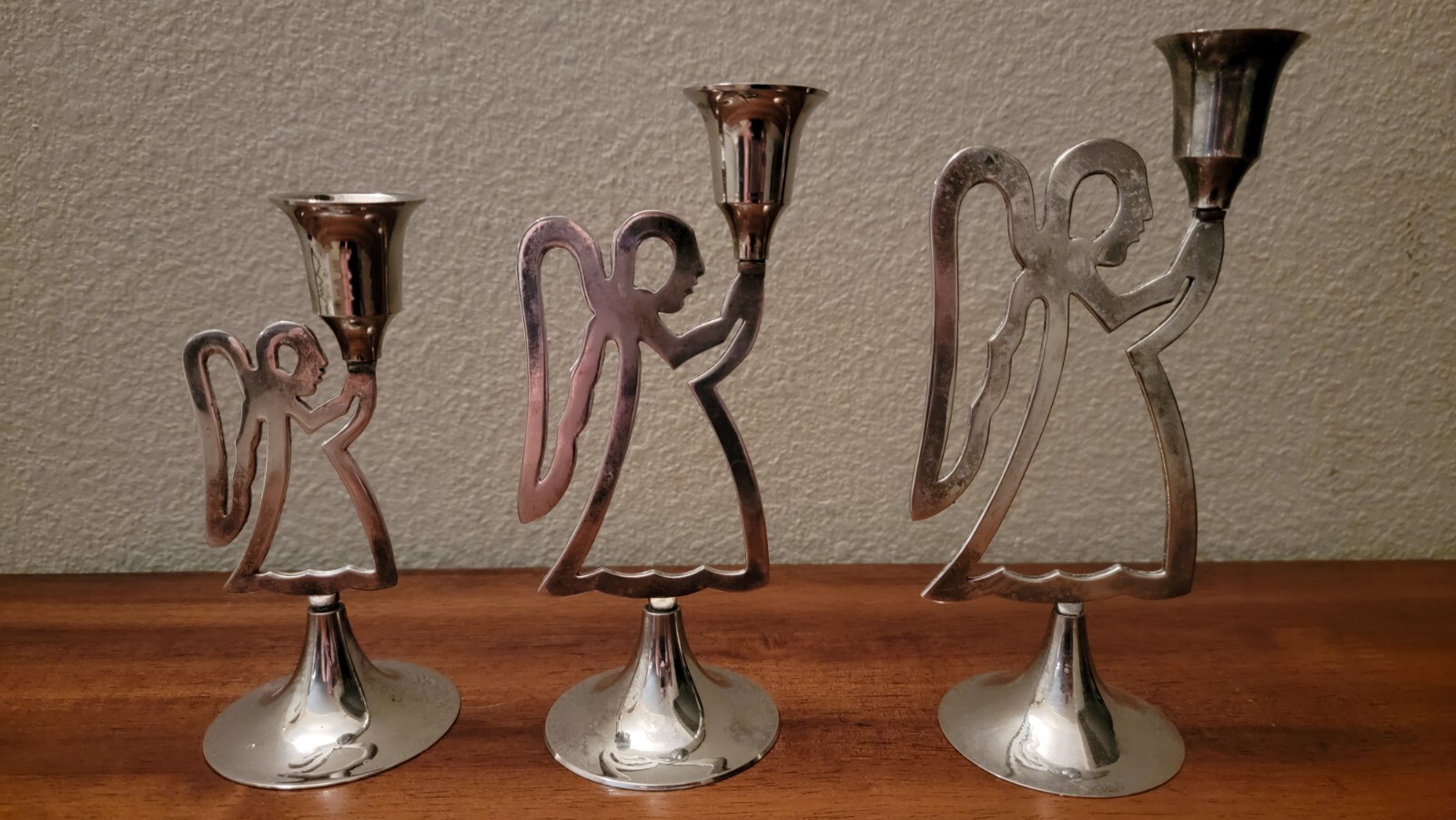Angel Candlestick Holders. Silver Plate International Silver Co. Set of 3. VTG